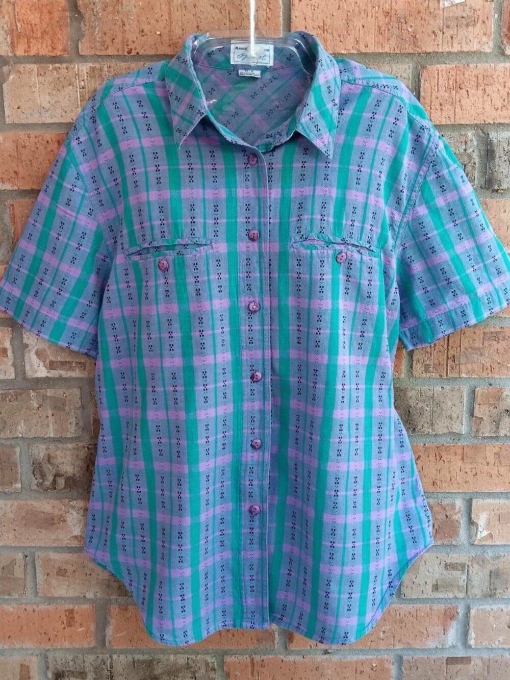 Vintage Maggie Laurence Sport Womens Top Blouse Short Sleeves Cotton Size 14/16